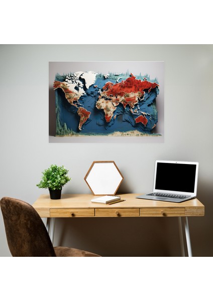 3D Dünya Haritası Duvar Dekorasyonu - Dünya Haritası, 3D Harita Heykeli, Dünya Haritası, Karmaşık Tasarım, 50X30