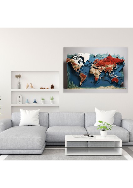 3D Dünya Haritası Duvar Dekorasyonu - Dünya Haritası, 3D Harita Heykeli, Dünya Haritası, Karmaşık Tasarım, 50X30