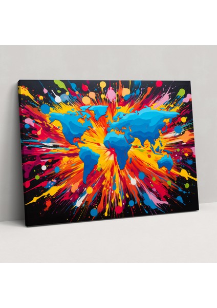 Pop Art Dünya Haritası Kanvas Tablo - Dünya Haritası, Ev Dekorasyonu, Kanvas Tablo, Enerjik, 50X30