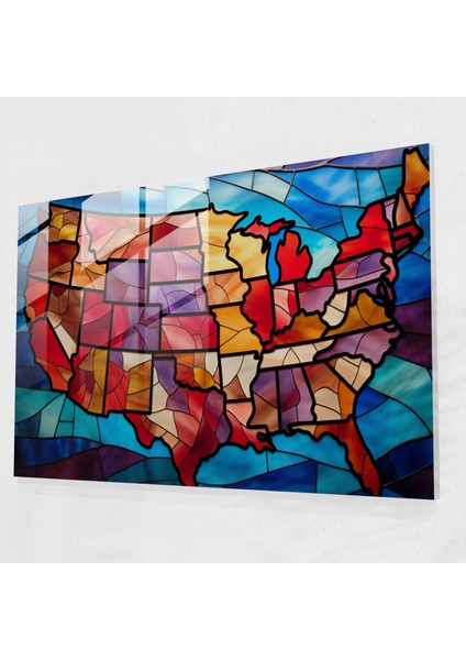 Vitray Amerika Birleşik Devletleri Haritası Cam Duvar Sanatı - Amerika Birleşik Devletleri Haritası, Cam Duvar Sanatı, Duvar Dekorasyonu, Zengin Tonlar, 45X30