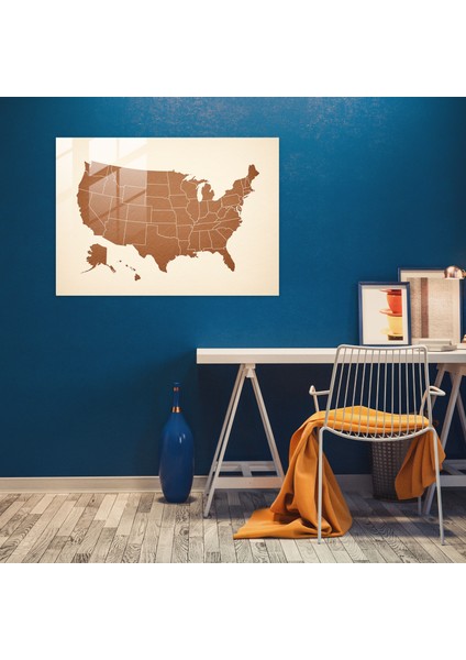 Amerika Haritası Cam Baskı - Minimalist Tasarım - Amerika Birleşik Devletleri Haritası, Cam Duvar Sanatı, Ince Tonlar, Şık, 45X30 fiyatları