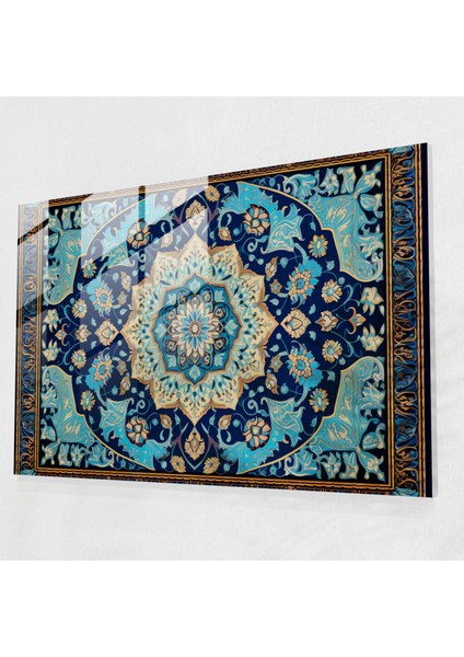 Mavi Çini Türk Halısı Cam Baskı - Türk Halısı, Çini Benzeri Desenler, Türk Halısı Deseni, Girift Tasarımlar, 45X30