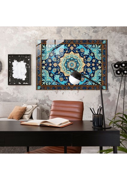 Mavi Çini Türk Halısı Cam Baskı - Türk Halısı, Çini Benzeri Desenler, Türk Halısı Deseni, Girift Tasarımlar, 45X30