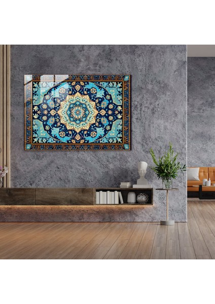 Mavi Çini Türk Halısı Cam Baskı - Türk Halısı, Çini Benzeri Desenler, Türk Halısı Deseni, Girift Tasarımlar, 45X30
