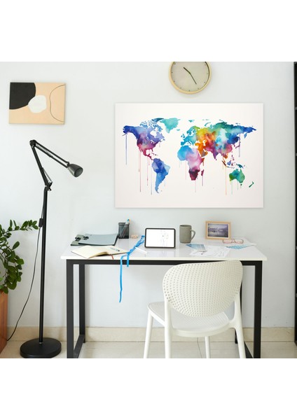 Dünya Haritası Kanvas Tablo - Dünya Haritası, Dünya Haritası, Minimalist Tasarım, Suluboya, 50X30 modelleri