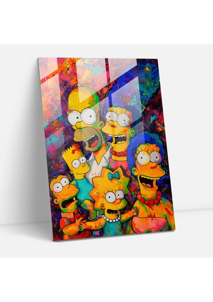 Simpsons Cam Baskı - Canlı ve Renkli Soyut Resim - Simpsonlar, Modern Sanat, Simpson Ailesi, Duvar Dekorasyonu, 30X45