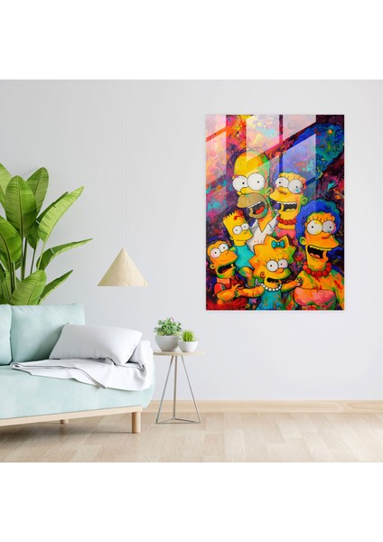 Simpsons Cam Baskı - Canlı ve Renkli Soyut Resim - Simpsonlar, Modern Sanat, Simpson Ailesi, Duvar Dekorasyonu, 30X45