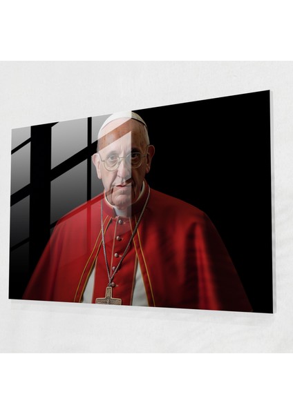 Vatikan Cam Baskı - Papa Francis'in Gerçekçi Portresi Cam Duvar Sanatı - Vatikan, Duvar Süslemesi, Cam Duvar Sanatı, Papalık Kıyafeti, 45X30