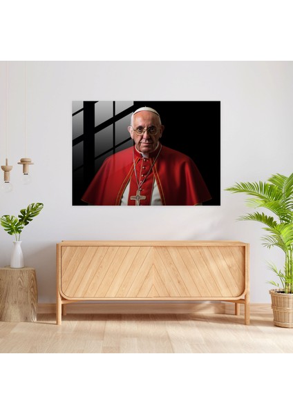 Vatikan Cam Baskı - Papa Francis'in Gerçekçi Portresi Cam Duvar Sanatı - Vatikan, Duvar Süslemesi, Cam Duvar Sanatı, Papalık Kıyafeti, 45X30