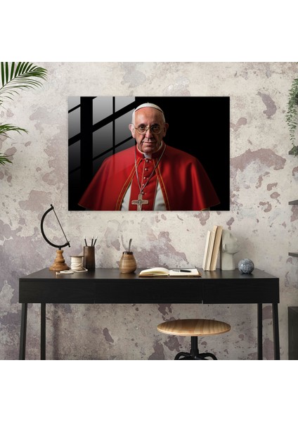 Vatikan Cam Baskı - Papa Francis'in Gerçekçi Portresi Cam Duvar Sanatı - Vatikan, Duvar Süslemesi, Cam Duvar Sanatı, Papalık Kıyafeti, 45X30