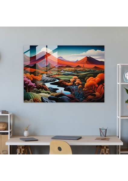 Soyut Volkan Cam Baskı - Volkan, Volkan, Canlı Tonlar, Cam Sanatı, 45X30 modelleri
