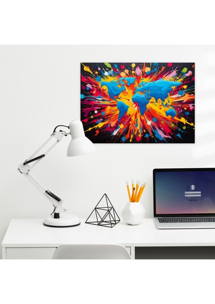 Pop Art Dünya Haritası Kanvas Tablo - Dünya Haritası, Ev Dekorasyonu, Kanvas Tablo, Enerjik, 50X30 fiyatları