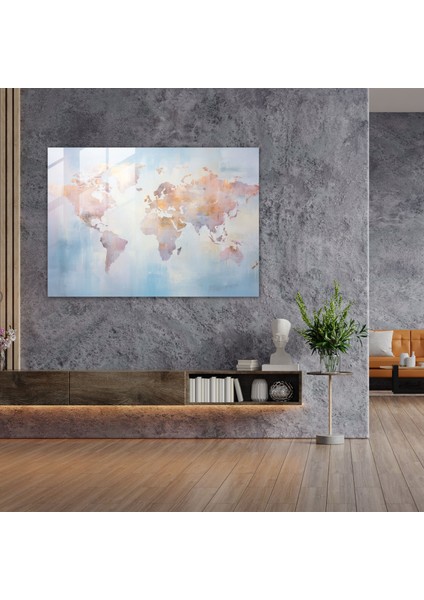 Dünya Haritası Cam Baskı - Dünya Haritası 2, Ev Dekorasyonu, Modern Sanat, Cam Baskı, 45X30 fiyatları