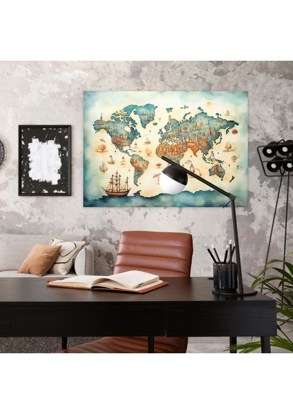 Kaprisli Dünya Haritası Kanvas Tablo - Dünya Haritası, Duvar Sanatı, Kanvas Tablo, Duvar Dekorasyonu, 50X30 modelleri