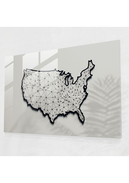 Amerika Birleşik Devletleri Cam Tablo - Amerika Birleşik Devletleri Haritası, Zarif, Cam Duvar Tablosu, Cam Baskı, 45X30