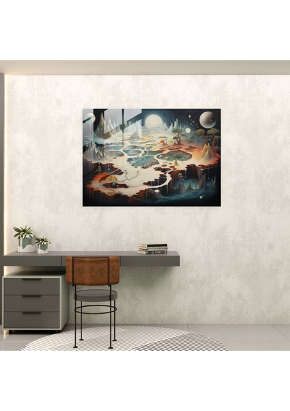 Dünya Haritası Cam Baskı - Gerçeküstü Rüya Manzarası - Dünya Haritası 2, Keşif, Cam Baskı, Rüya Gibi, 45X30 modelleri