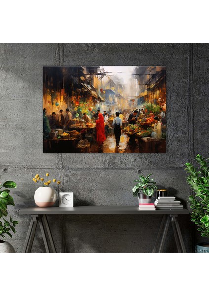Seyahat Duvar Tablosu - Canlı Pazar Sahnesi - Seyahat, Kanvas Tablo, Canlı Renkler, Duvar Sanatı, 50X30