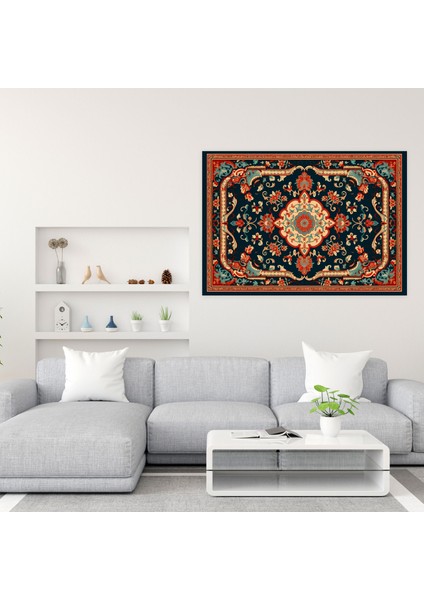 Geleneksel Türk Halı Desenli Duvar Dekorasyonu - Türk Halısı, Duvar Sanatı, Kanvas Tablo, Girift Bordür, 50X30 modelleri