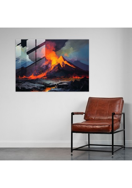 Etkileyici Volkan Cam Duvar Sanatı - Volkan, Kalın Fırça Darbeleri, Volkanik Manzara, Cam Sanatı, 45X30 fiyatları
