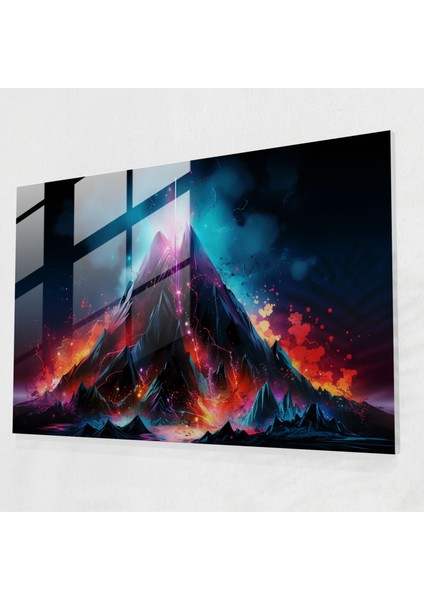 Volkan Cam Duvar Sanatı - Volkan, Cam Sanatı, Fütüristik Dijital Sanat, Ev Dekorasyonu, 45X30