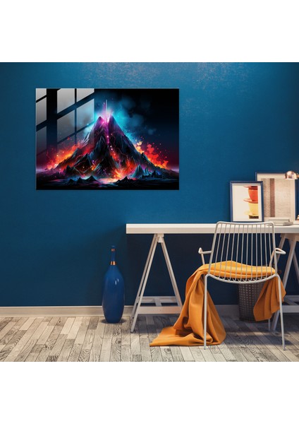 Volkan Cam Duvar Sanatı - Volkan, Cam Sanatı, Fütüristik Dijital Sanat, Ev Dekorasyonu, 45X30 fiyatları