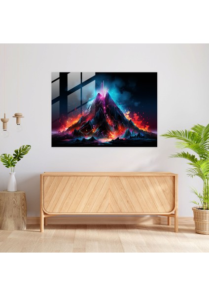 Volkan Cam Duvar Sanatı - Volkan, Cam Sanatı, Fütüristik Dijital Sanat, Ev Dekorasyonu, 45X30 modelleri