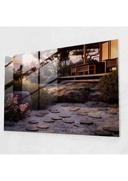 Alacakaranlık Zen Bahçesi Cam Baskı - Zen Bahçesi, Cam Sanatı, Alacakaranlık, Duvar Süslemesi, 45X30