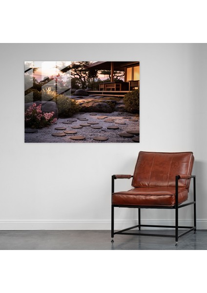 Alacakaranlık Zen Bahçesi Cam Baskı - Zen Bahçesi, Cam Sanatı, Alacakaranlık, Duvar Süslemesi, 45X30 modelleri