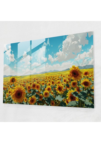 Vincent Van Gogh Cam Baskı - Ayçiçeği Tarlası - Vincent Van Gogh, Ev Dekorasyonu, Cam Baskı, Modern Sanat, 45X30