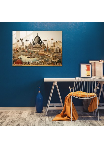 Dünya Haritası Ev Dekorasyonu - Dünya Haritası 2, Duvar Dekorasyonu, Simgesel Yapılar, Cam Duvar Sanatı, 45X30 fiyatları