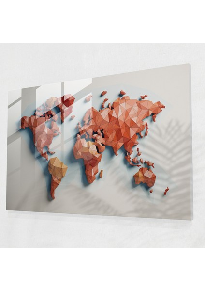 Dünya Haritası Cam Baskı - Dünya Haritası 2, Duvar Süslemesi, Geometrik Mozaik, Cam Sanatı, 45X30