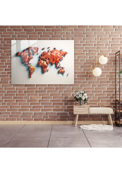Dünya Haritası Cam Baskı - Dünya Haritası 2, Duvar Süslemesi, Geometrik Mozaik, Cam Sanatı, 45X30 fiyatları