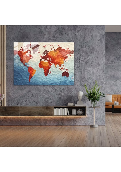 Dünya Haritası Cam Duvar Sanatı - Geometrik Mozaik Dünya Haritası - Dünya Haritası 2, Modern Sanat, Cam Baskı, Duvar Dekorasyonu, 45X30 fiyatları