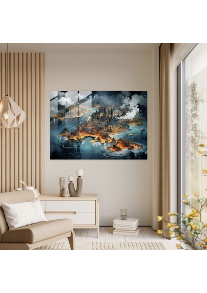 Dünya Haritası Cam Baskı - Gerçeküstü Dünya Haritası - Dünya Haritası 2, Cam Sanatı, Cam Baskı, Duvar Süslemesi, 45X30 modelleri