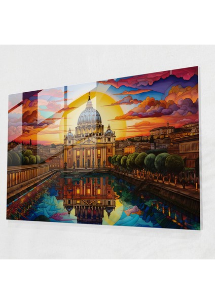 Vatikan Cam Baskı - Görkemli Vatikan Şehri Vitray Duvar Sanatı - Vatikan, Vatikan Şehri, Görkemli Görünüm, Duvar Dekorasyonu, 45X30