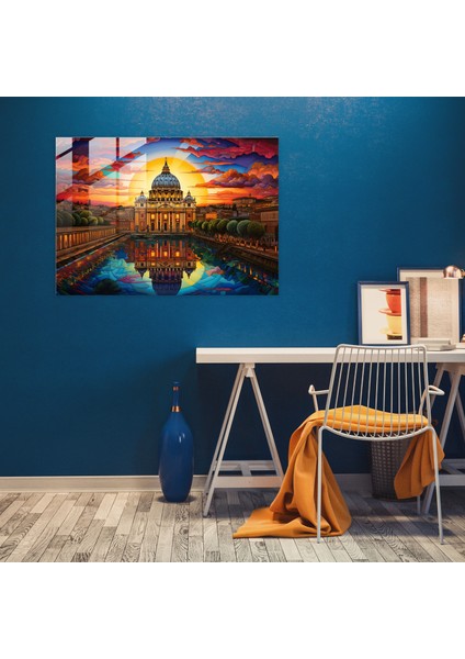 Vatikan Cam Baskı - Görkemli Vatikan Şehri Vitray Duvar Sanatı - Vatikan, Vatikan Şehri, Görkemli Görünüm, Duvar Dekorasyonu, 45X30