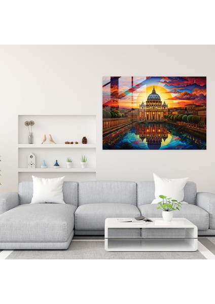 Vatikan Cam Baskı - Görkemli Vatikan Şehri Vitray Duvar Sanatı - Vatikan, Vatikan Şehri, Görkemli Görünüm, Duvar Dekorasyonu, 45X30