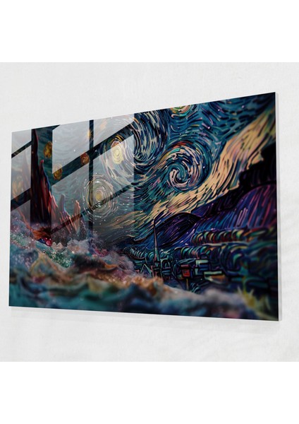 Vincent Van Gogh Cam Baskı - Yıldızlı Gece Gökyüzü - Vincent Van Gogh, Duvar Dekorasyonu, Modern Sanat, Ev Dekorasyonu, 45X30