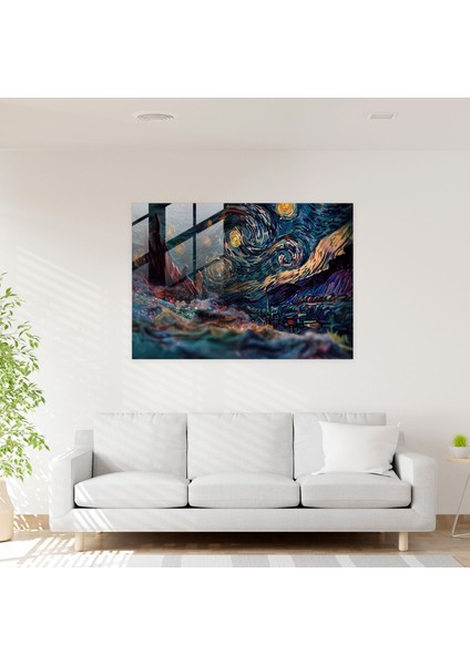 Vincent Van Gogh Cam Baskı - Yıldızlı Gece Gökyüzü - Vincent Van Gogh, Duvar Dekorasyonu, Modern Sanat, Ev Dekorasyonu, 45X30 fiyatları