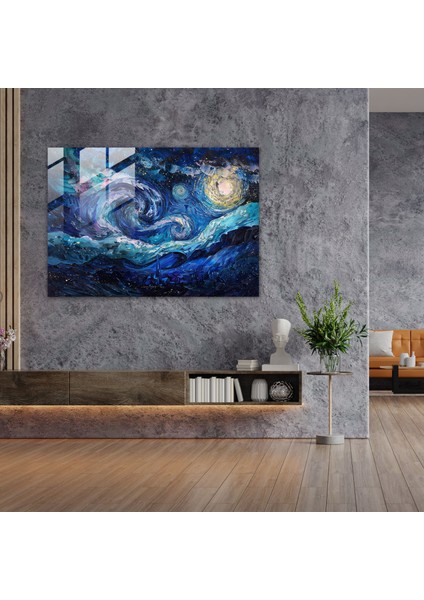 Vincent Van Gogh Cam Duvar Sanatı - Dönen Gökyüzü - Vincent Van Gogh, Cam Duvar Sanatı, Duvar Dekorasyonu, Modern Sanat, 45X30
