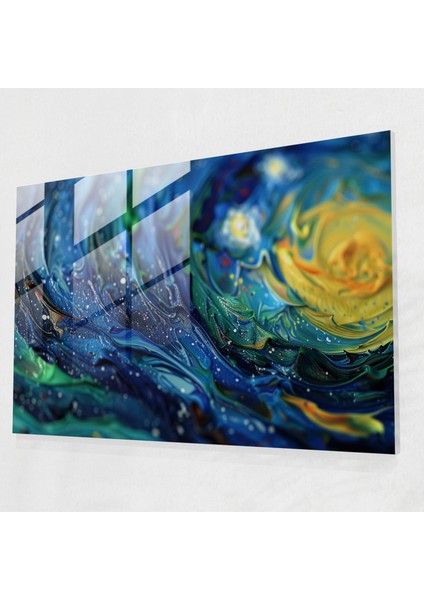 Vincent Van Gogh Cam Tablo - Yıldızlı Gece Gökyüzü - Vincent Van Gogh, Ev Dekorasyonu, Cam Duvar Sanatı, Modern Sanat, 45X30