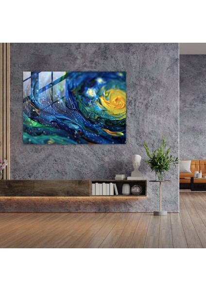 Vincent Van Gogh Cam Tablo - Yıldızlı Gece Gökyüzü - Vincent Van Gogh, Ev Dekorasyonu, Cam Duvar Sanatı, Modern Sanat, 45X30 modelleri
