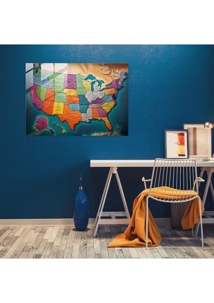 Fotogerçekçi Amerika Birleşik Devletleri Haritası Cam Baskı - Amerika Birleşik Devletleri Haritası, Fotogerçekçi, Duvar Dekorasyonu, Modern Sanat, 45X30 modelleri