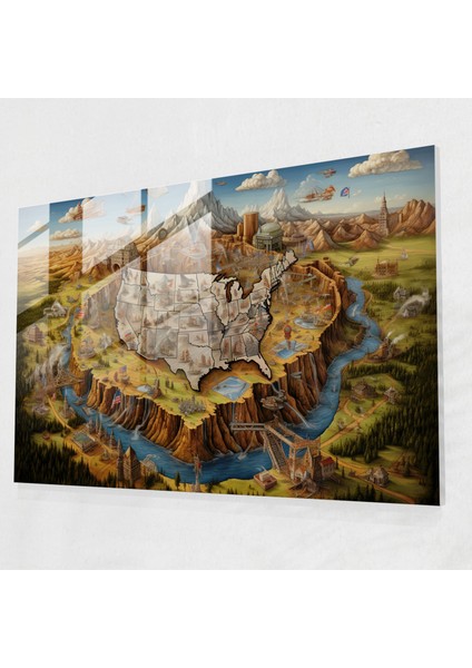 Amerika Birleşik Devletleri Haritası Cam Duvar Sanatı - Amerika Birleşik Devletleri Haritası, Simgesel Yapılar, Amerika Birleşik Devletleri Haritası, Cam Sanatı, 45X30