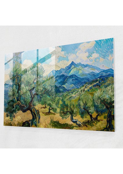 Vincent Van Gogh Cam Baskı: Dağlarda Zeytin Ağaçları Cam Duvar Tablosu - Vincent Van Gogh, Cam Sanatı, Cam Baskı, Vincent Van Gogh, 45X30