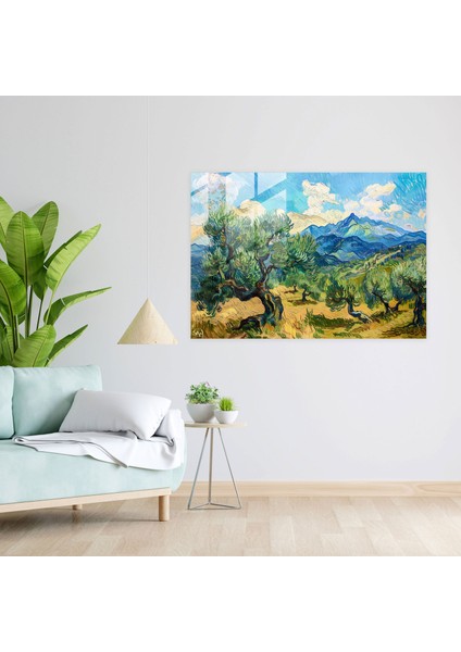 Vincent Van Gogh Cam Baskı: Dağlarda Zeytin Ağaçları Cam Duvar Tablosu - Vincent Van Gogh, Cam Sanatı, Cam Baskı, Vincent Van Gogh, 45X30