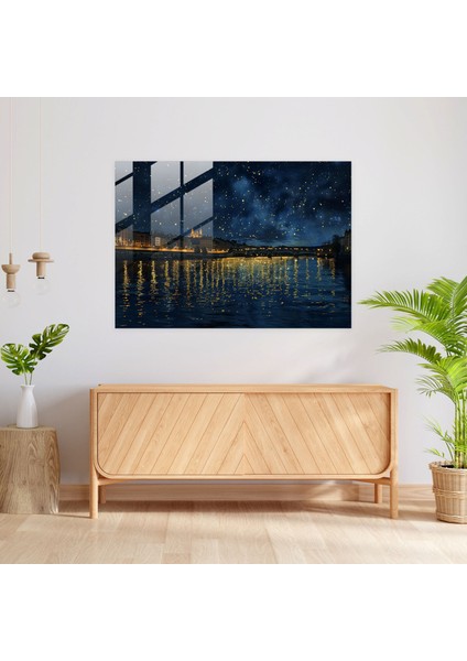 Vincent Van Gogh Rhone Üzerinde Yıldızlı Gece Cam Baskı - Vincent Van Gogh, Modern Sanat, Duvar Dekorasyonu, Ev Dekorasyonu, 45X30