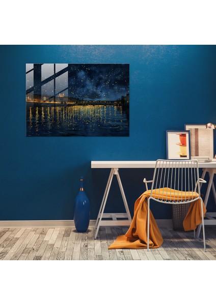 Vincent Van Gogh Rhone Üzerinde Yıldızlı Gece Cam Baskı - Vincent Van Gogh, Modern Sanat, Duvar Dekorasyonu, Ev Dekorasyonu, 45X30