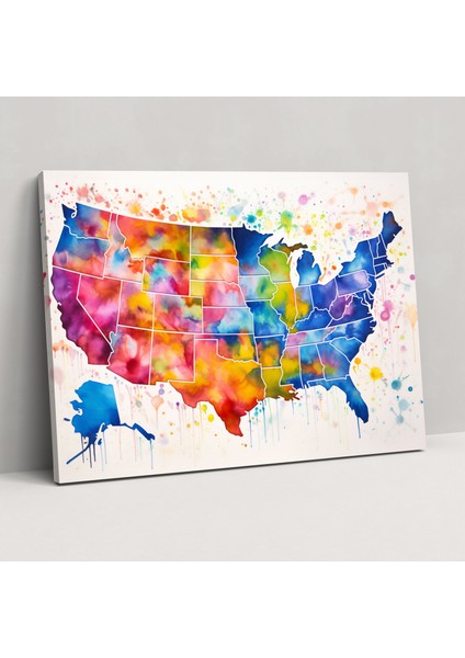 Amerika Birleşik Devletleri Haritası Kanvas Tablo - Amerika Birleşik Devletleri Haritası, Duvar Sanatı, Amerika Birleşik Devletleri Haritası, Kanvas Tablo, 50X30