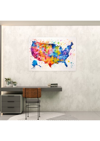 Amerika Birleşik Devletleri Haritası Kanvas Tablo - Amerika Birleşik Devletleri Haritası, Duvar Sanatı, Amerika Birleşik Devletleri Haritası, Kanvas Tablo, 50X30 fiyatları